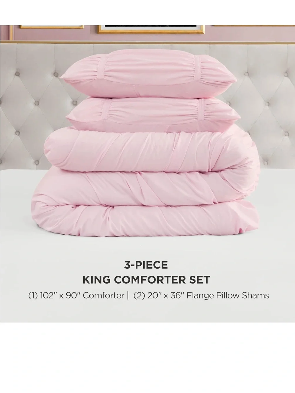 Juicy Couture Ribbon Ruched 3 Piece Full/ Queen Comforter Set, Pink Marshmellow